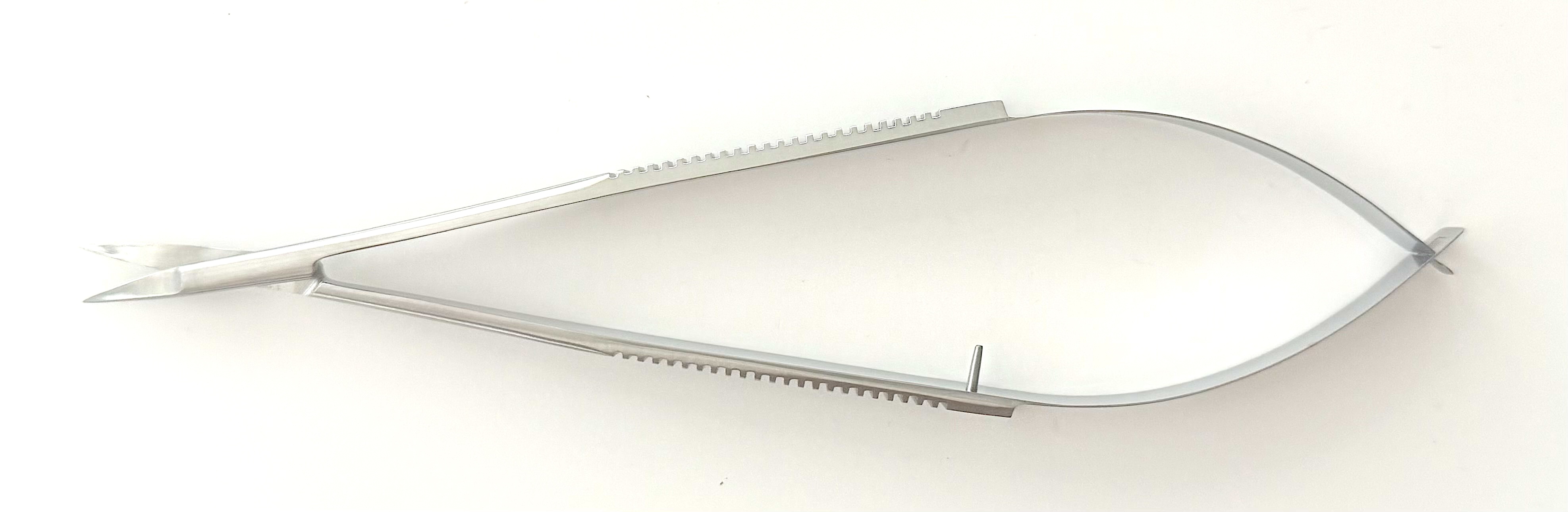 Dissecting Scissors 18cm long, Flat Handle 8mm Wide, Curved Blade 15mm long