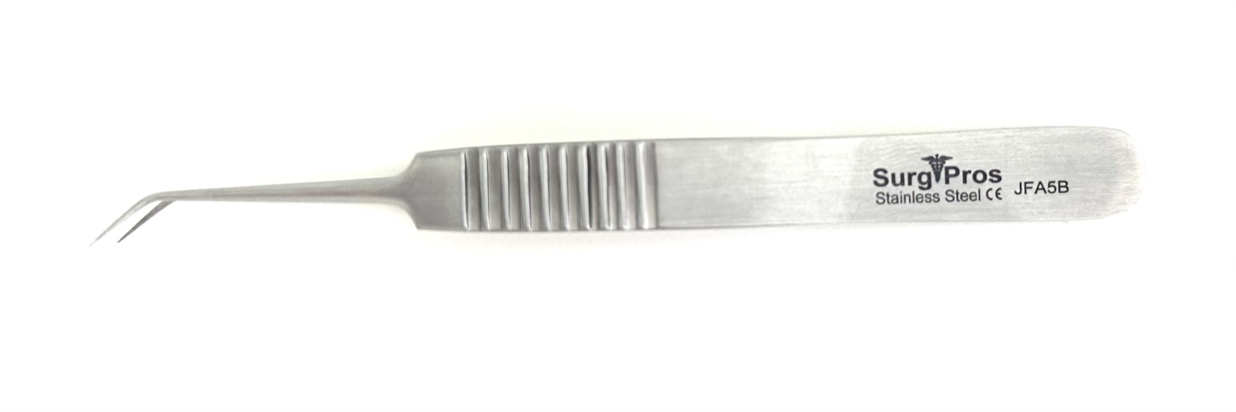 Forceps Black 11cm Flat Handle 9mm Wide, 45 degree angled jaw, 0.3mm tip diameter