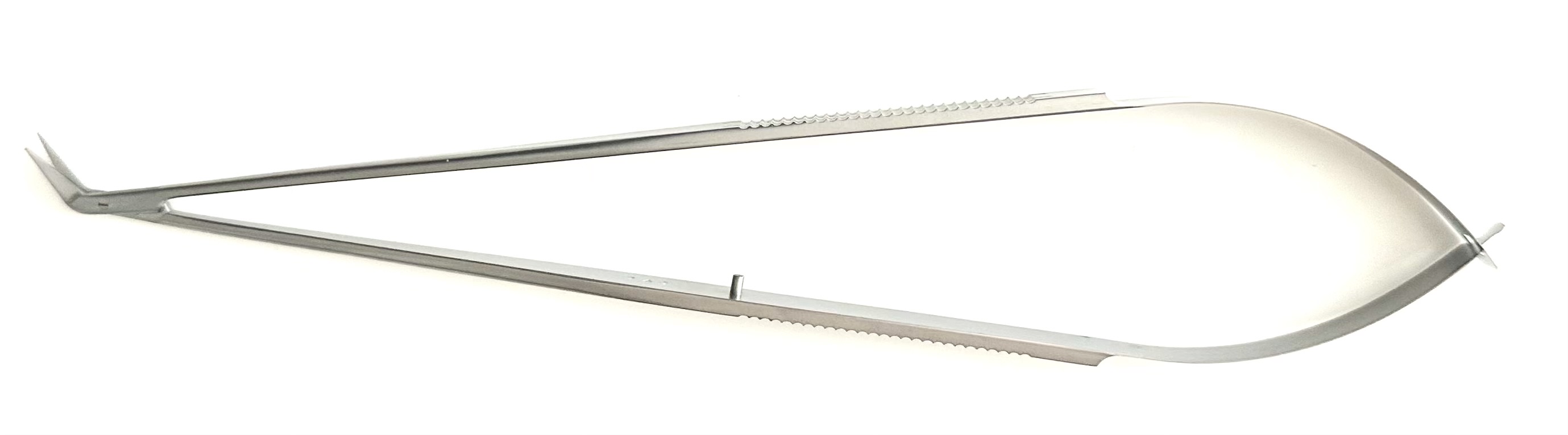 Jacobson Micro Scissors, spring style, flat handle, 45° angled micro fine blades, 8"