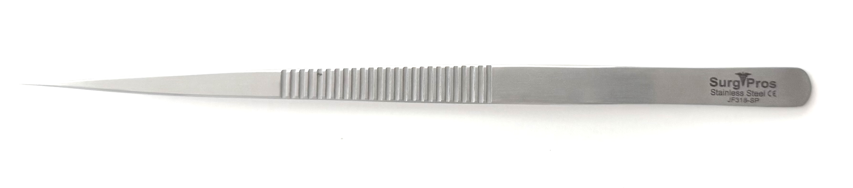 FORCEPS 18CM LONG FLAT HANDLE 9MM WIDE STRAIGHT, TIP 0.3MM DIAMETER